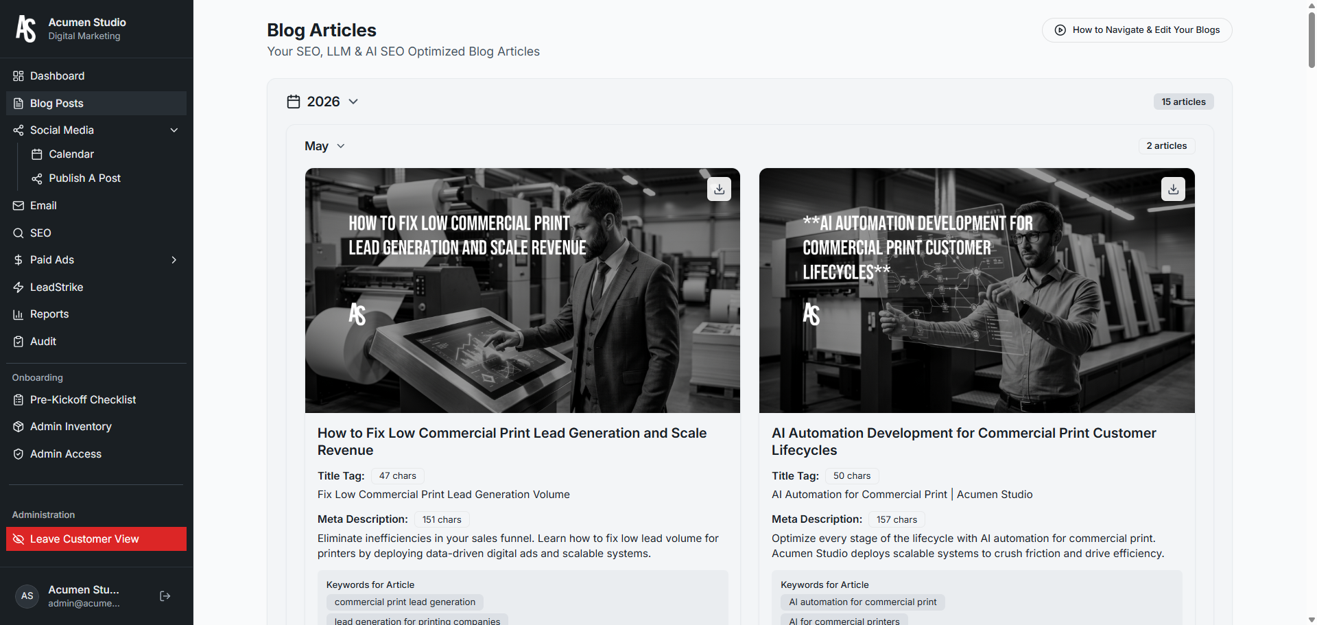 Content engine, blog posts list