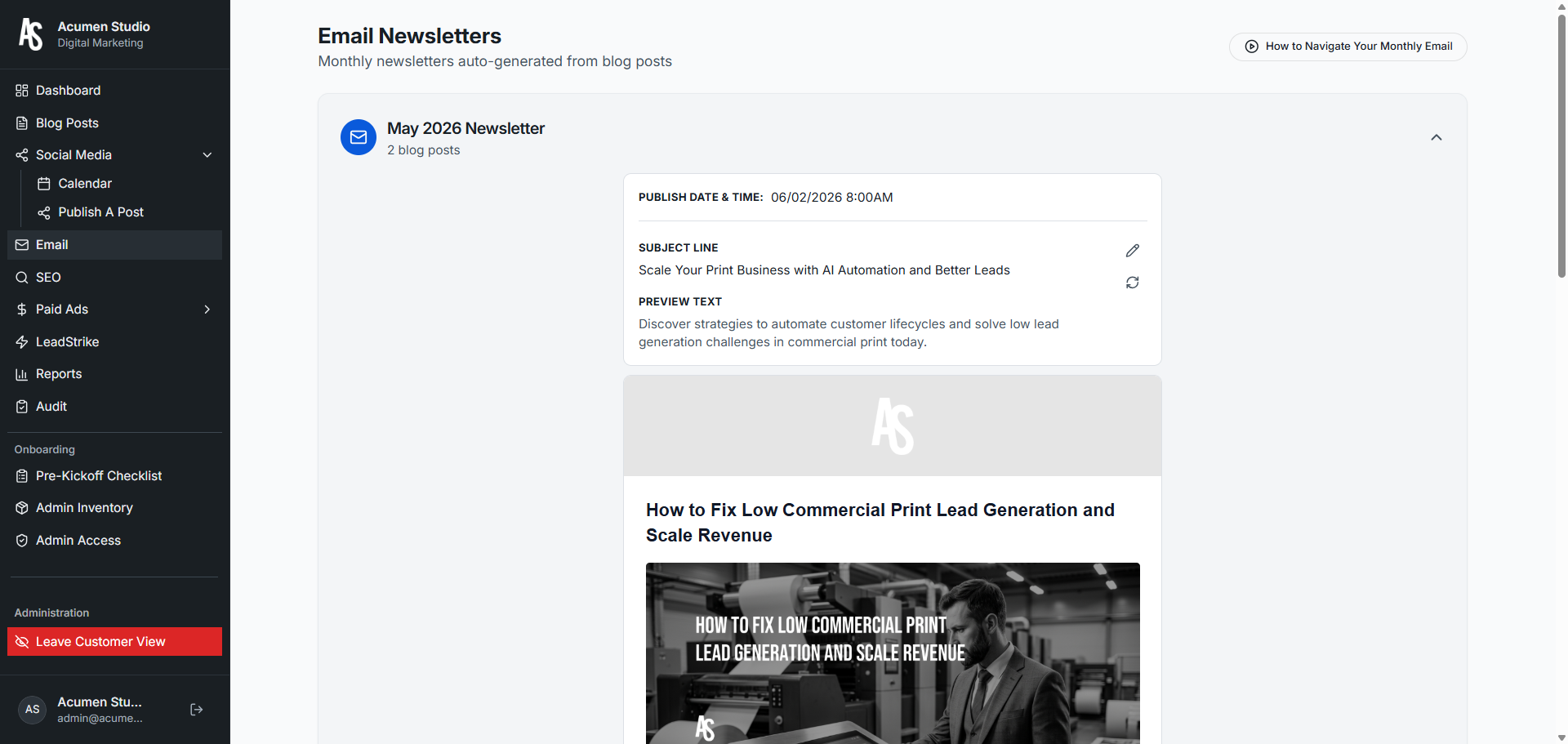 Email marketing page