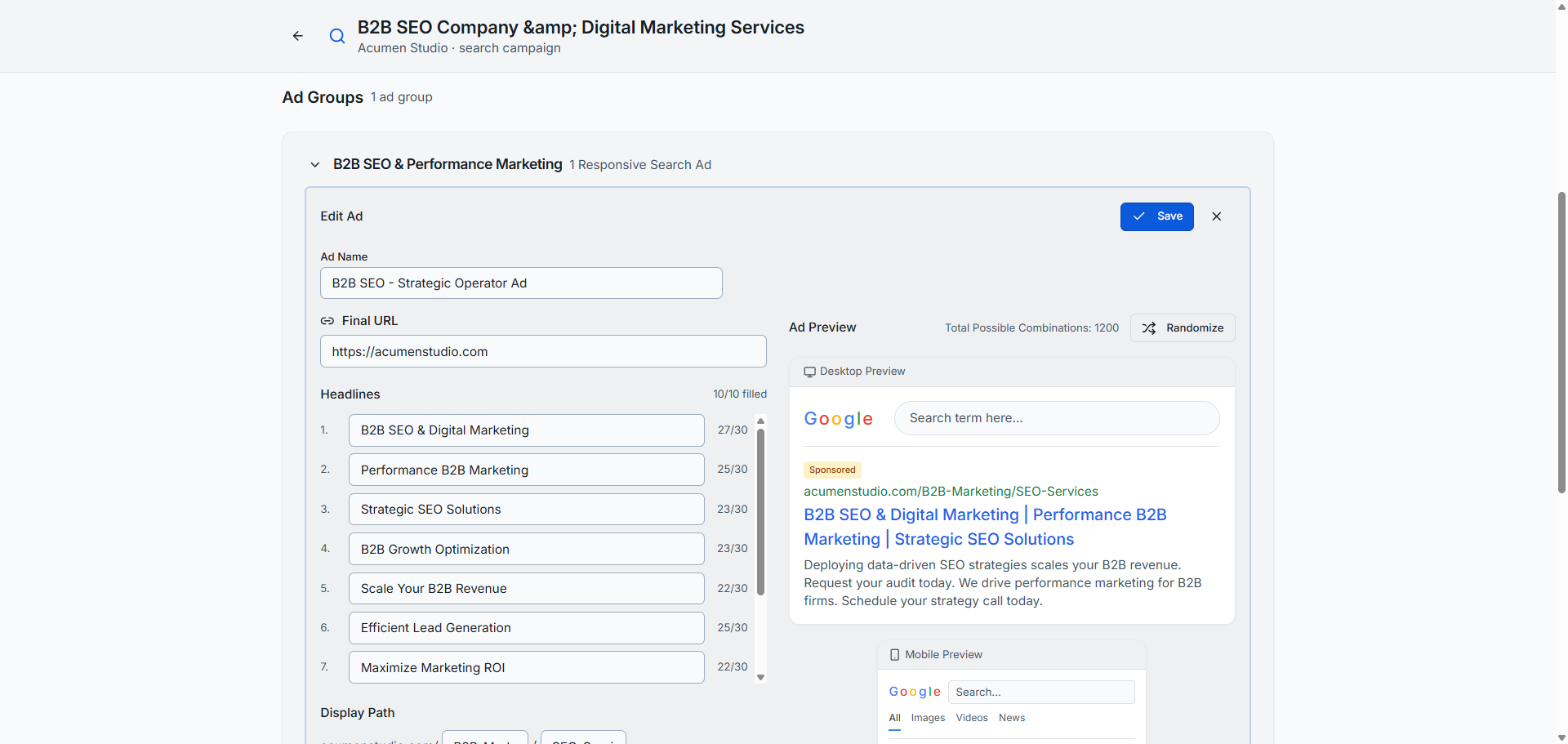 Google Ads campaign detail