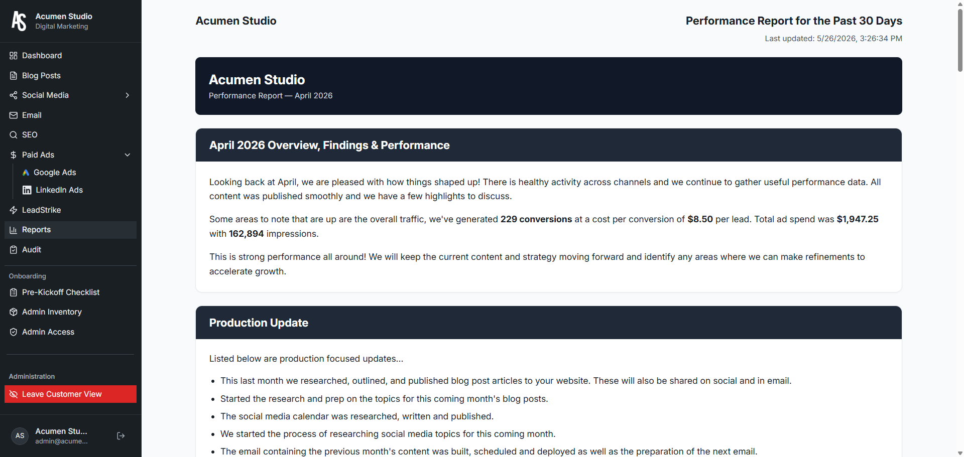 Performance report