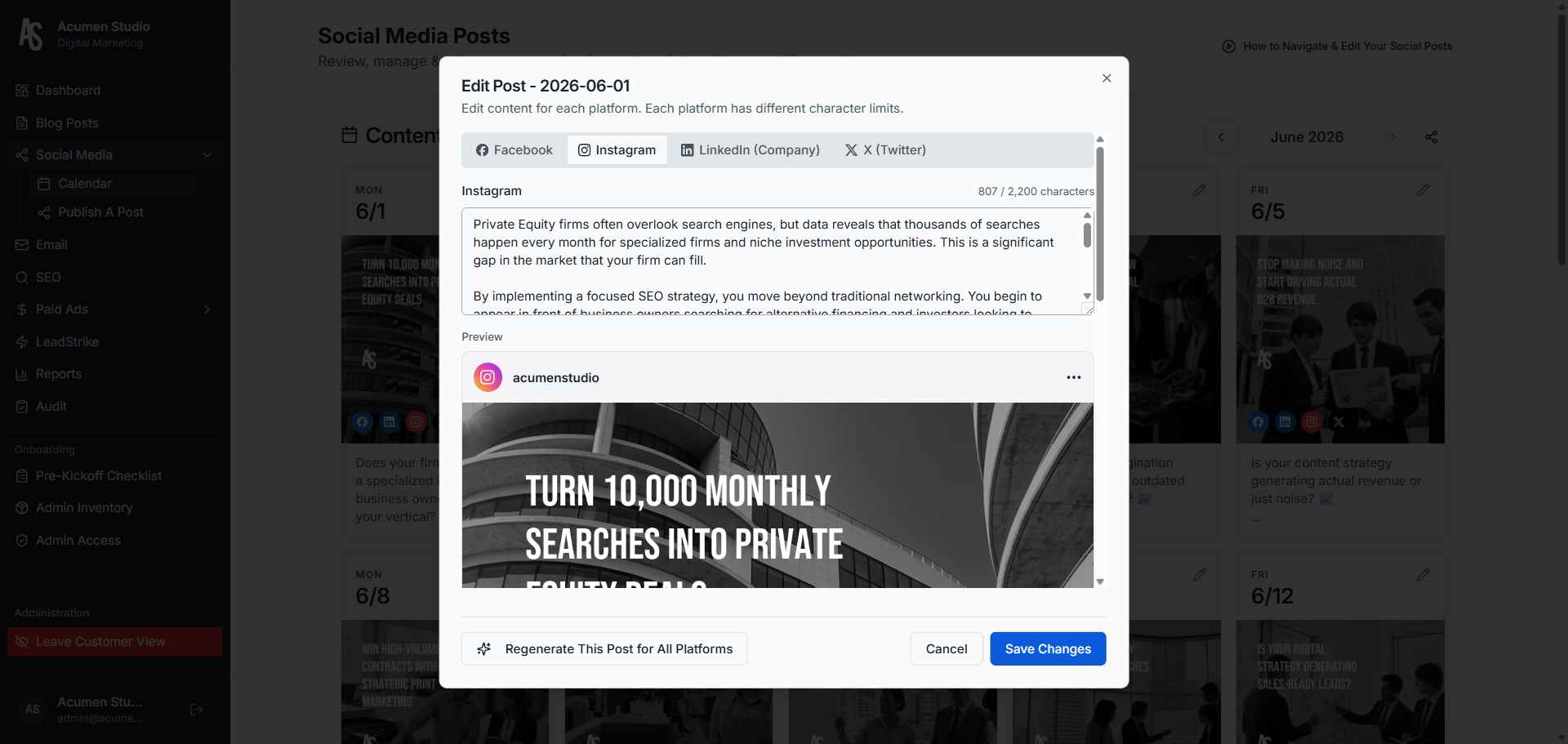 Social media post editor
